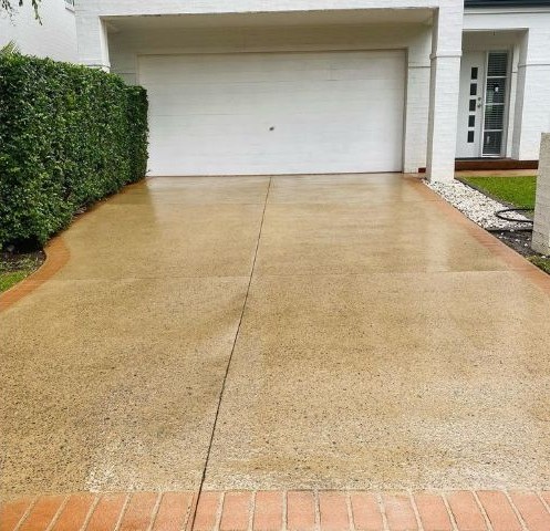 Concrete driveway after pressure washing